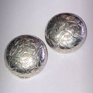 Silver Tone Engraved Vintage Retro Boho Clip On Earrings